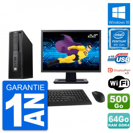 PC HP Z240 SFF Ecran 22" Intel G4400 RAM 64Go Disque 500Go Windows 10 Wifi