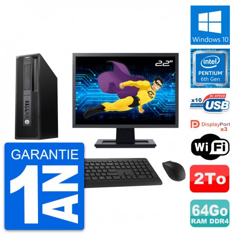 PC HP Z240 SFF Ecran 22" Intel Pentium G4400 RAM 64Go Disque 2To Windows 10 Wifi