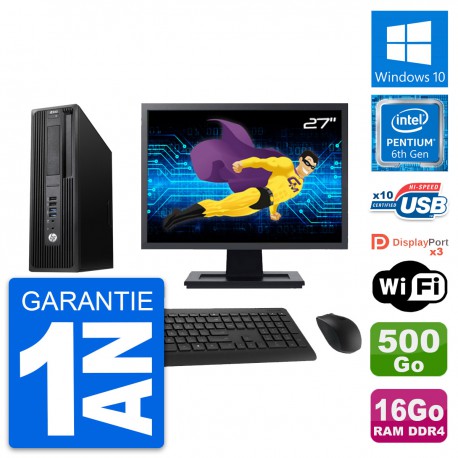 PC HP Z240 SFF Ecran 27" Intel G4400 RAM 16Go Disque Dur 500Go Windows 10 Wifi