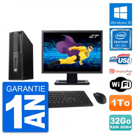 PC HP Z240 SFF Ecran 27" Intel Pentium G4400 RAM 32Go Disque 1To Windows 10 Wifi