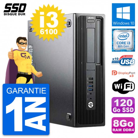 PC HP WorkStation Z240 SFF Intel Core i3-6100 RAM 8Go SSD 120Go Windows 10 Wifi