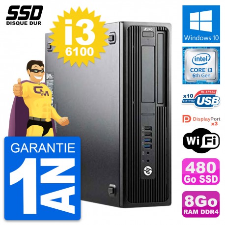 PC HP WorkStation Z240 SFF Intel Core i3-6100 RAM 8Go SSD 480Go Windows 10 Wifi