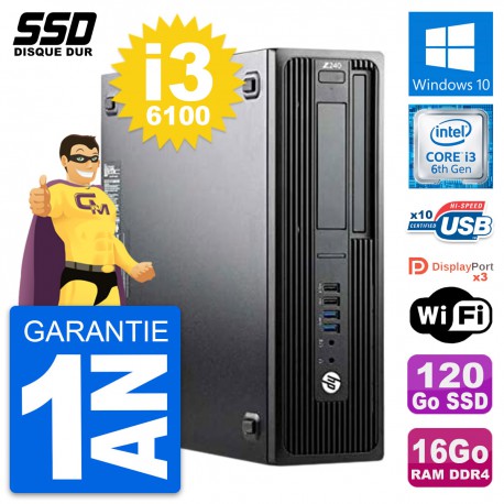 PC HP WorkStation Z240 SFF Intel Core i3-6100 RAM 16Go SSD 120Go Windows 10 Wifi