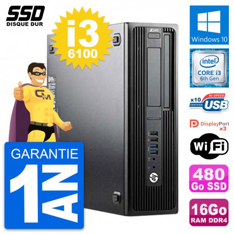 PC HP WorkStation Z240 SFF Intel Core i3-6100 RAM 16Go SSD 480Go Windows 10 Wifi