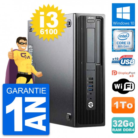 PC HP WorkStation Z240 SFF Intel i3-6100 RAM 32Go Disque 1To Windows 10 Wifi