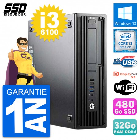 PC HP WorkStation Z240 SFF Intel Core i3-6100 RAM 32Go SSD 480Go Windows 10 Wifi