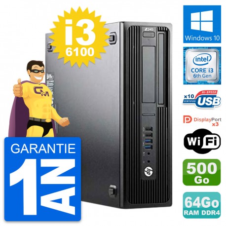 PC HP WorkStation Z240 SFF Intel i3-6100 RAM 64Go Disque 500Go Windows 10 Wifi