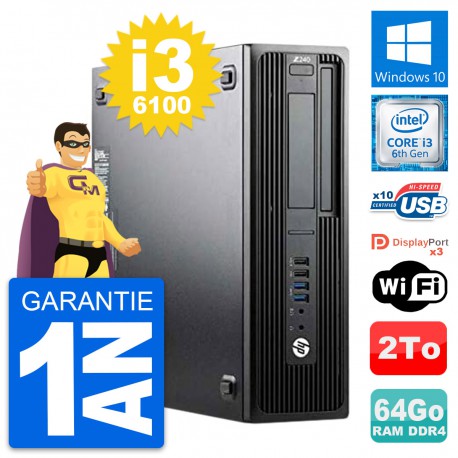 PC HP WorkStation Z240 SFF Intel i3-6100 RAM 64Go Disque Dur 2To Windows 10 Wifi