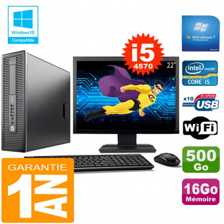 PC HP EliteDesk 800 G1 SFF Core I5-4570 16Go Disque 500 Go Wifi W7 Ecran 22"