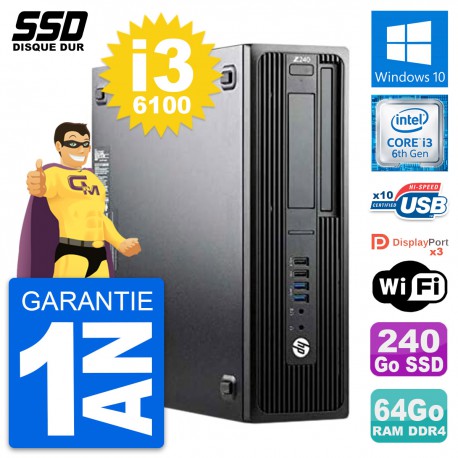 PC HP WorkStation Z240 SFF Intel Core i3-6100 RAM 64Go SSD 240Go Windows 10 Wifi