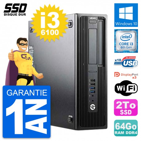 PC HP WorkStation Z240 SFF Intel Core i3-6100 RAM 64Go SSD 2To Windows 10 Wifi