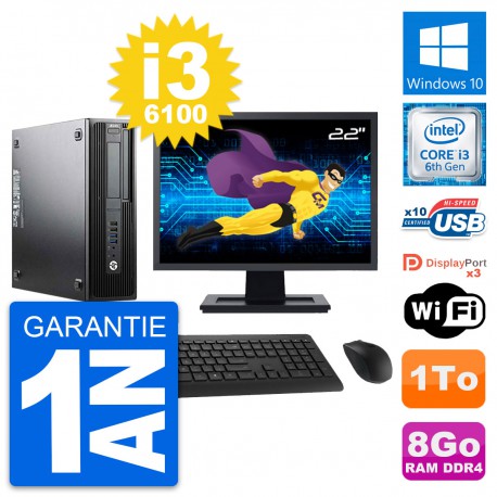 PC HP WorkStation Z240 SFF Ecran 22" i3-6100 RAM 8Go Disque 1To Windows 10 Wifi