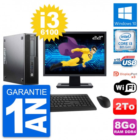 PC HP WorkStation Z240 SFF Ecran 22" i3-6100 RAM 8Go Disque 2To Windows 10 Wifi