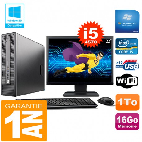PC HP EliteDesk 800 G1 SFF Core I5-4570 16Go Disque 1 To Wifi W7 Ecran 22"