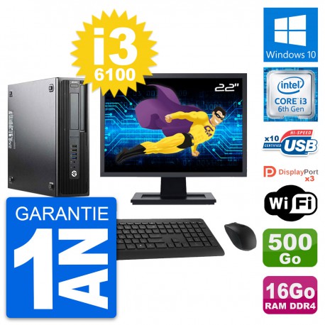 PC HP Z240 SFF Ecran 22" Intel i3-6100 RAM 16Go Disque Dur 500Go Windows 10 Wifi
