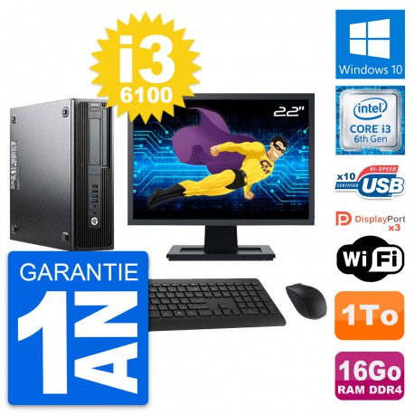 PC HP Z240 SFF Ecran 22" Intel Core i3-6100 RAM 16Go Disque 1To Windows 10 Wifi