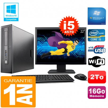 PC HP EliteDesk 800 G1 SFF Core I5-4570 16Go Disque 2 To Wifi W7 Ecran 22"