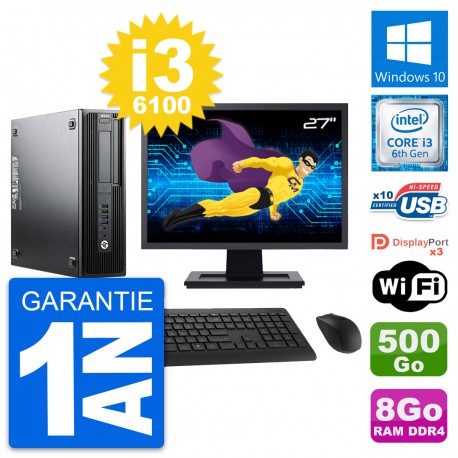 PC HP Z240 SFF Ecran 27" Intel Core i3-6100 RAM 8Go Disque 500Go Windows 10 Wifi