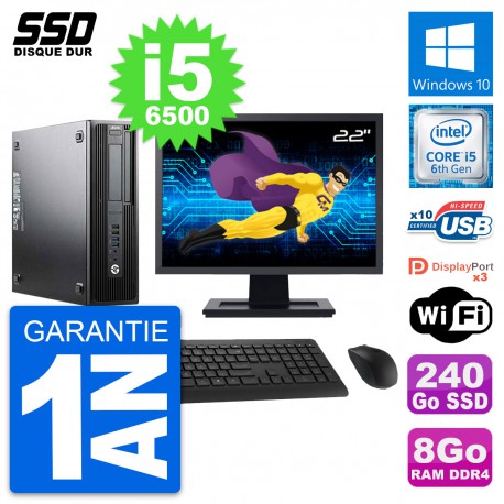 PC HP WorkStation Z240 SFF Ecran 22" i5-6500 RAM 8Go SSD 240Go Windows 10 Wifi