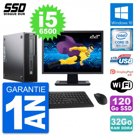 PC HP WorkStation Z240 SFF Ecran 22" i5-6500 RAM 32Go SSD 120Go Windows 10 Wifi