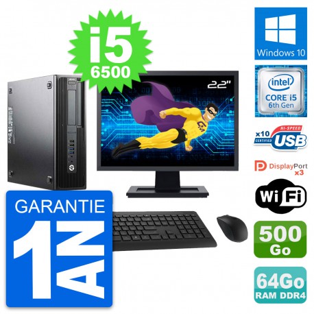 PC HP Z240 SFF Ecran 22" Intel i5-6500 RAM 64Go Disque 500Go Windows 10 Wifi