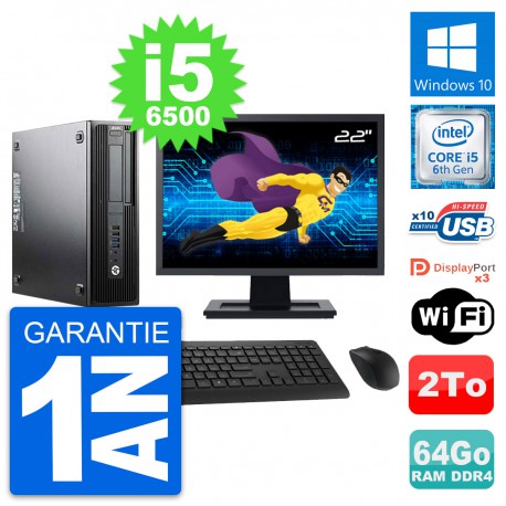 PC HP Z240 SFF Ecran 22" Intel Core i5-6500 RAM 64Go Disque 2To Windows 10 Wifi