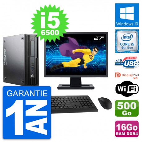 PC HP Z240 SFF Ecran 27" Intel i5-6500 RAM 16Go Disque Dur 500Go Windows 10 Wifi