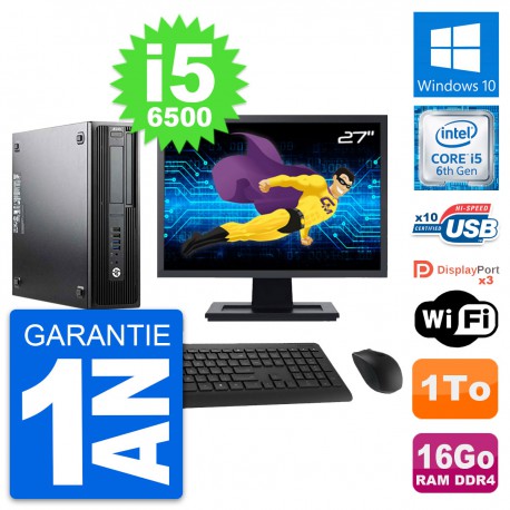 PC HP Z240 SFF Ecran 27" Intel Core i5-6500 RAM 16Go Disque 1To Windows 10 Wifi