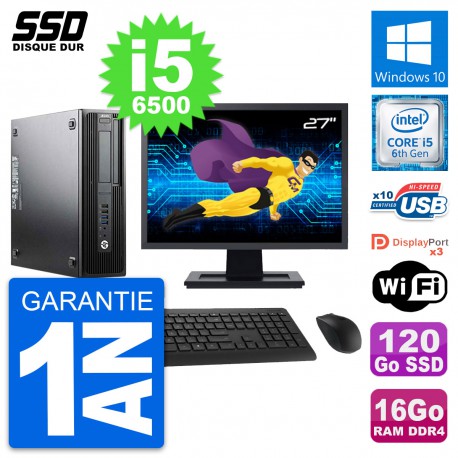 PC HP WorkStation Z240 SFF Ecran 27" i5-6500 RAM 16Go SSD 120Go Windows 10 Wifi