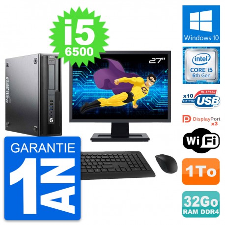 PC HP Z240 SFF Ecran 27" Intel Core i5-6500 RAM 32Go Disque 1To Windows 10 Wifi