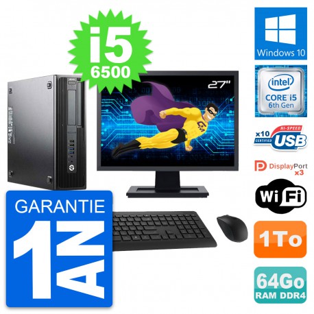 PC HP Z240 SFF Ecran 27" Intel Core i5-6500 RAM 64Go Disque 1To Windows 10 Wifi