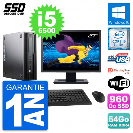 PC HP WorkStation Z240 SFF Ecran 27" i5-6500 RAM 64Go SSD 960Go Windows 10 Wifi