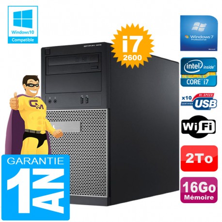 PC Tour Dell Optiplex 9010 Core I7-2600 RAM 16Go Disque 2To Graveur DVD Wifi W7