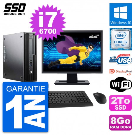 PC HP WorkStation Z240 SFF Ecran 22" i7-6700 RAM 8Go SSD 2To Windows 10 Wifi