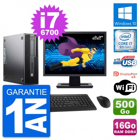 PC HP Z240 SFF Ecran 22" Intel i7-6700 RAM 16Go Disque Dur 500Go Windows 10 Wifi