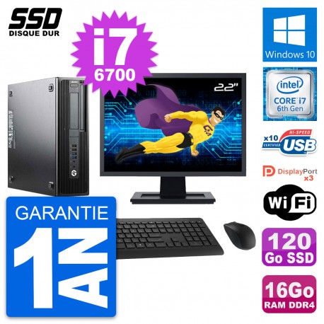 PC HP WorkStation Z240 SFF Ecran 22" i7-6700 RAM 16Go SSD 120Go Windows 10 Wifi