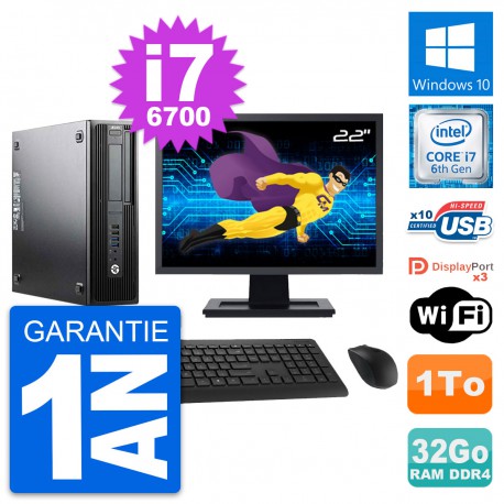 PC HP Z240 SFF Ecran 22" Intel Core i7-6700 RAM 32Go Disque 1To Windows 10 Wifi