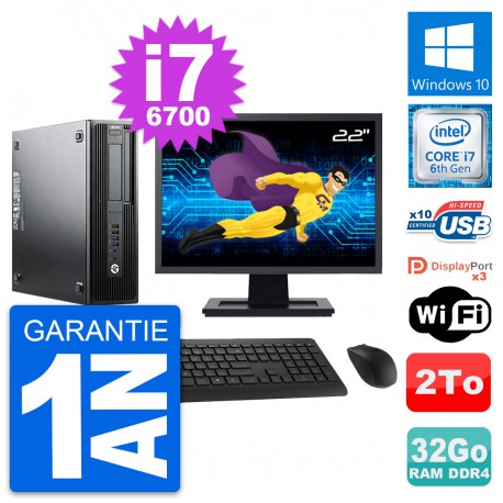 PC HP Z240 SFF Ecran 22" Intel Core i7-6700 RAM 32Go Disque 2To Windows 10 Wifi