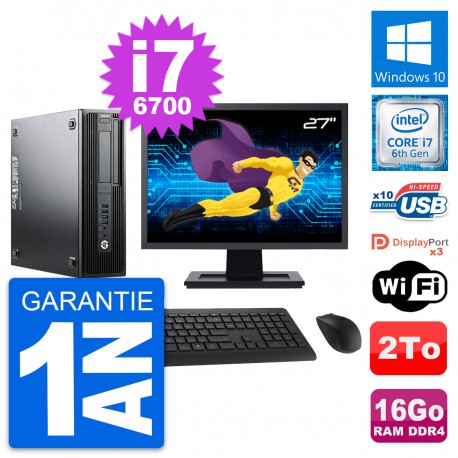 PC HP Z240 SFF Ecran 27" Intel Core i7-6700 RAM 16Go Disque 2To Windows 10 Wifi