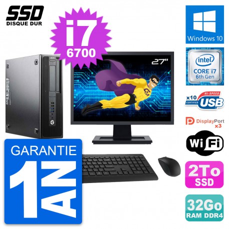 PC HP WorkStation Z240 SFF Ecran 27" i7-6700 RAM 32Go SSD 2To Windows 10 Wifi