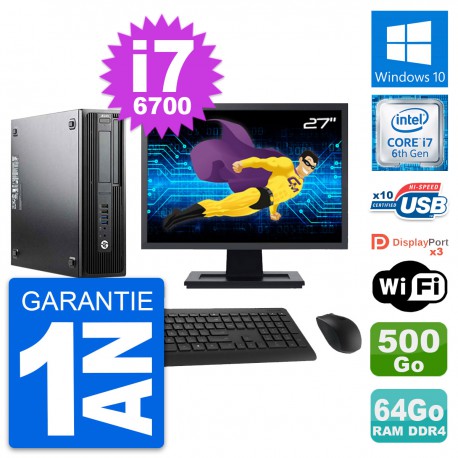 PC HP Z240 SFF Ecran 27" Intel i7-6700 RAM 64Go Disque Dur 500Go Windows 10 Wifi