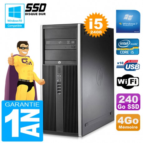 PC Tour HP Compaq 8200 Core I5-2400 Ram 4Go Disque 240Go SSD Graveur DVD Wifi W7