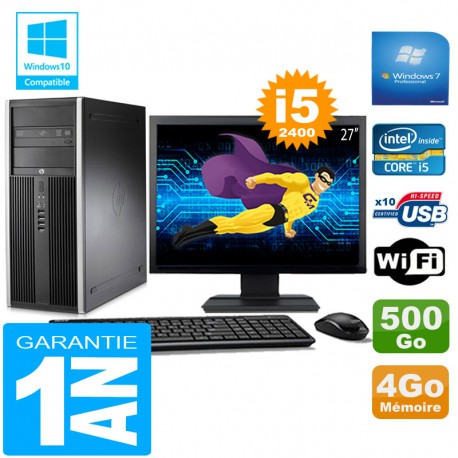 PC Tour HP Compaq 8200 Core I5-2400 Ram 4Go Disque 500 Go Wifi W7 Ecran 27"