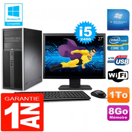PC Tour HP Compaq 8200 Core I5-2400 Ram 8Go Disque 1 To Wifi W7 Ecran 27"