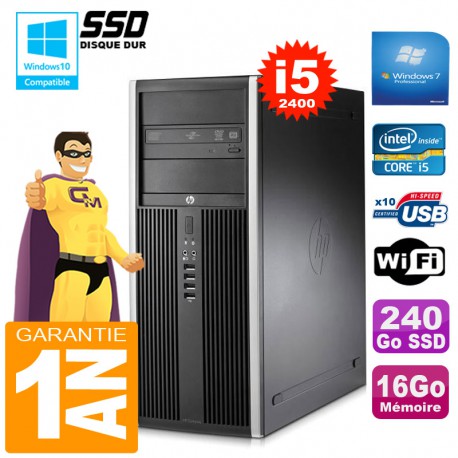 PC Tour HP Compaq 8200 Core I5-2400 Ram 16Go Disque 240Go SSD Graveur DVD Wifi W7