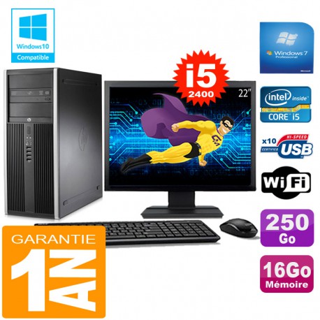 PC Tour HP Compaq 8200 Core I5-2400 Ram 16Go Disque 250 Go Wifi W7 Ecran 22"