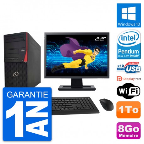 PC Tour Fujitsu P920 Ecran 22" Intel G3220 RAM 8Go Disque 1To Windows 10 Wifi