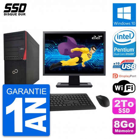 PC Tour Fujitsu P920 Ecran 22" Intel G3220 RAM 8Go SSD 2To Windows 10 Wifi