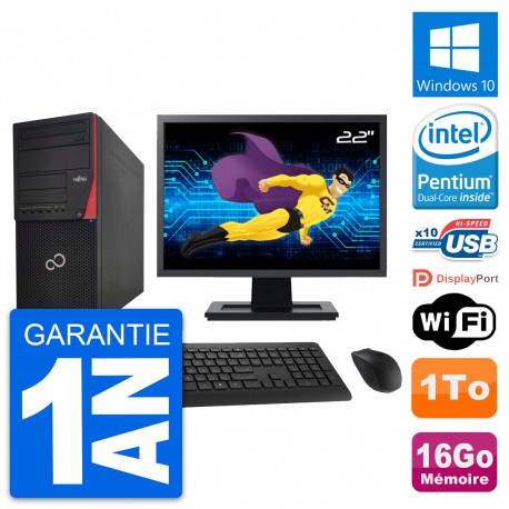 PC Tour Fujitsu P920 Ecran 22" Intel G3220 RAM 16Go Disque 1To Windows 10 Wifi