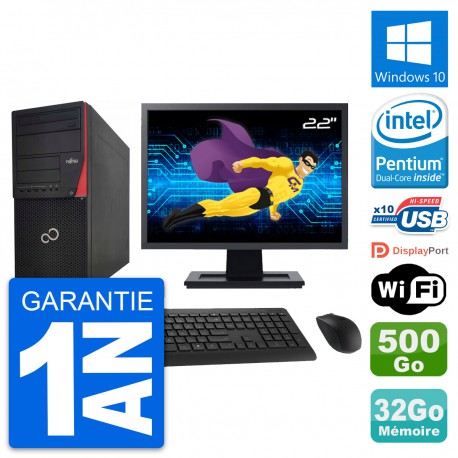 PC Tour Fujitsu P920 Ecran 22" Intel G3220 RAM 32Go Disque 500Go Windows 10 Wifi